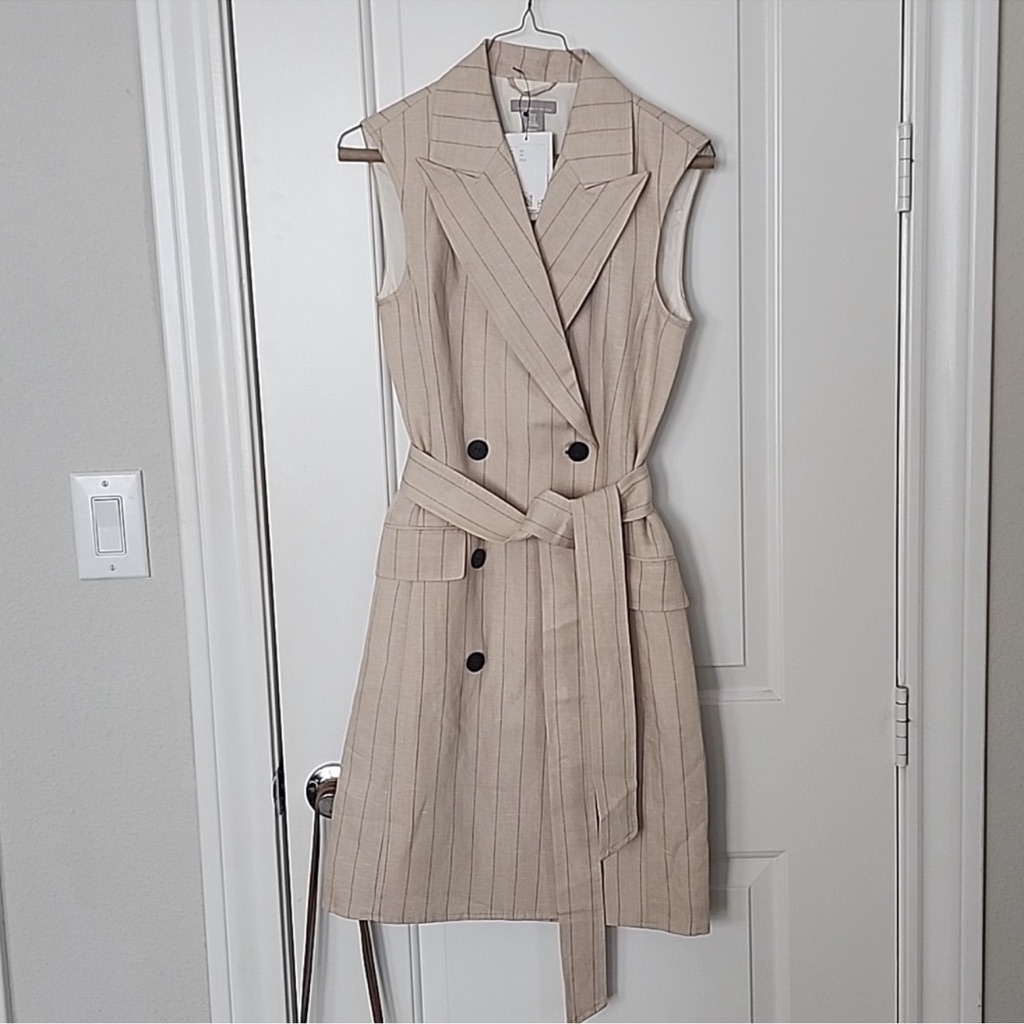 Sleeveless Tan Pinstripe Blazer Dress